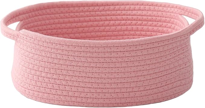 JMvicyroam Small Woven Basket, Empty Gift Basket, Pink/1 Pack | Small Gift Basket, Cotton Rope, 12 x 8 x 42 in, Handles, Includes Ribbon and Bag, Birthday Gift Basket