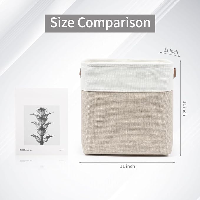 Bagnizer Collapsible Fabric Storage Cubes 11x11 Cube Storage Bins, 4 Pack Closet Baskets Box with Handles for Organizing, Shelf, Toys, Clothes, Home, Office, Nursery (Beige&White)