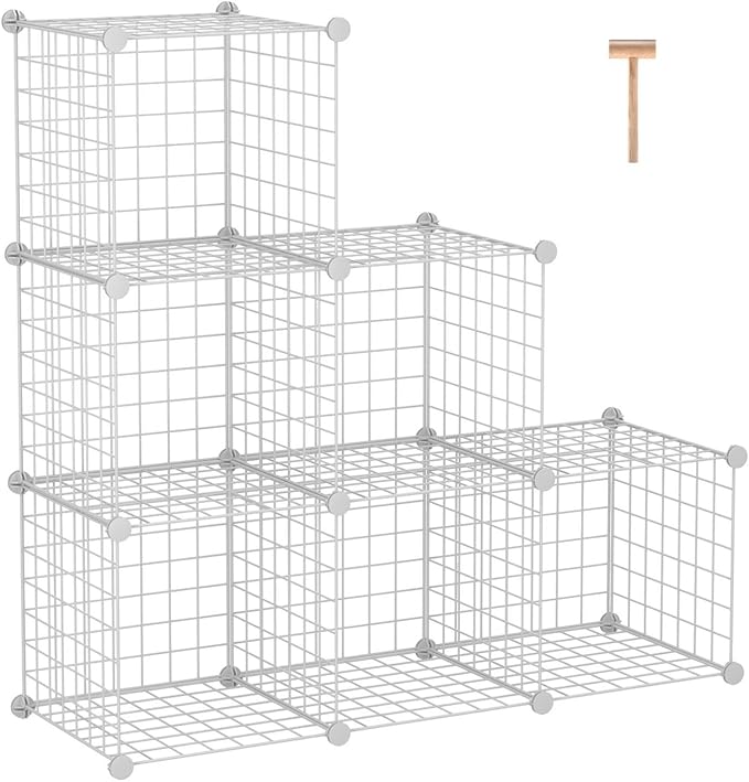 C&AHOME Wire Cube Storage, 6 - Cube Organizer Metal C Grids, Units, White | Modular Shelves Units, Storage Bins Shelving, Closet Organizer, Ideal for Home, Office, Living Room