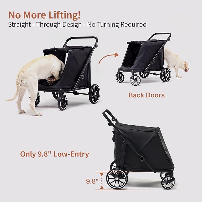 Dog Stroller for Large Dogs, 100 Lbs Capacity Heavy Duty Extra Large Pet Stroller for Medium Dogs, All Terrain Dog Wagon Cart with 12" PU Wheels, Shock Absorption, Adjustable Handle, Black