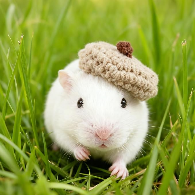 4 Pcs Hamster Hats Mini Party Hats for Small Animals, Cute Hand Knitted Beret Tiny Hats for Snakes Lizards Bearded Dragon Guinea Pig Bunny Reptile Hamster Pet Clothes Holiday Party Costume Accessories
