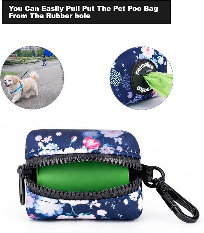 Petmolico Dog Poop Bag Holder Dispenser 2 Pack, Blue & White | Zippered pouch fits any leash, includes free roll of bags, lightweight & portable for daily walks, travel & outdoor use