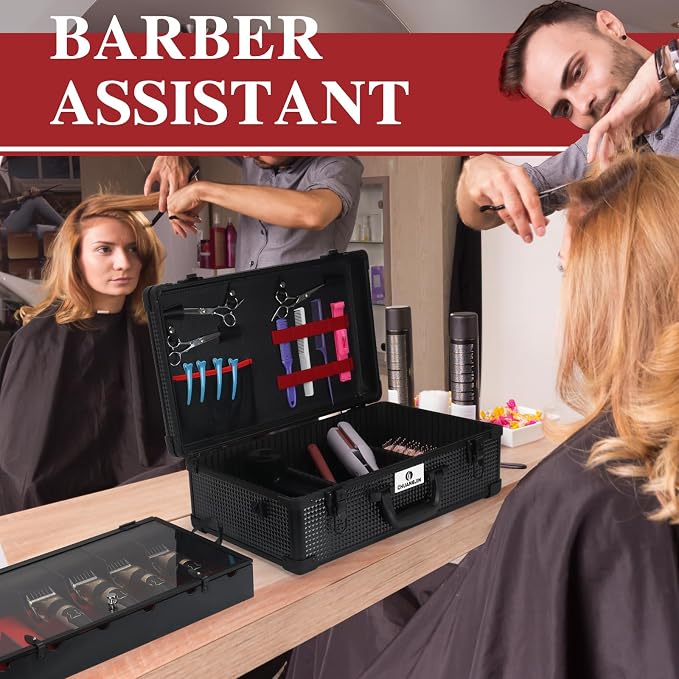 Large Barber Carrying Case, Hairdresser Tool Box Organizer Traveling Case, Portable Travel Barber Suitcase for Hair Stylist Pet Groomer Beauty Salon Makeup Artist