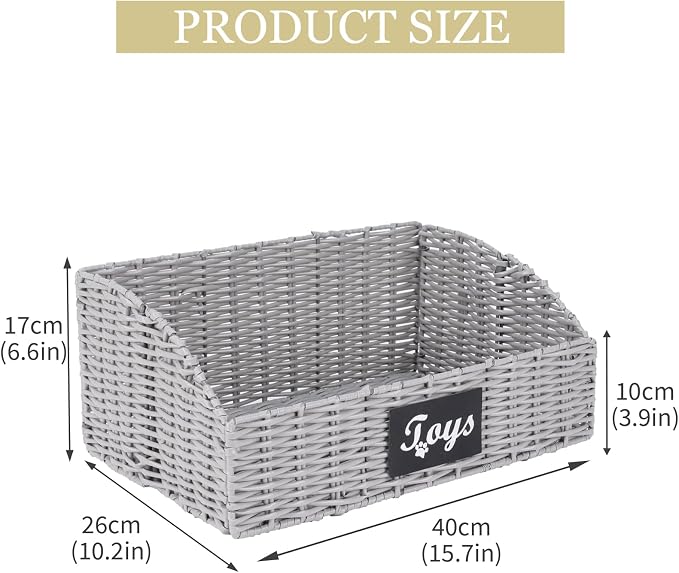 Dog Toy Basket,Cat Toys Bin,Woven Storage basket for Dog Cat Toys,Foldable Dog Toy Box for Living Room Area,Pet Organizer with Wire Frame,Ideal for Pet Accessories(Gray)