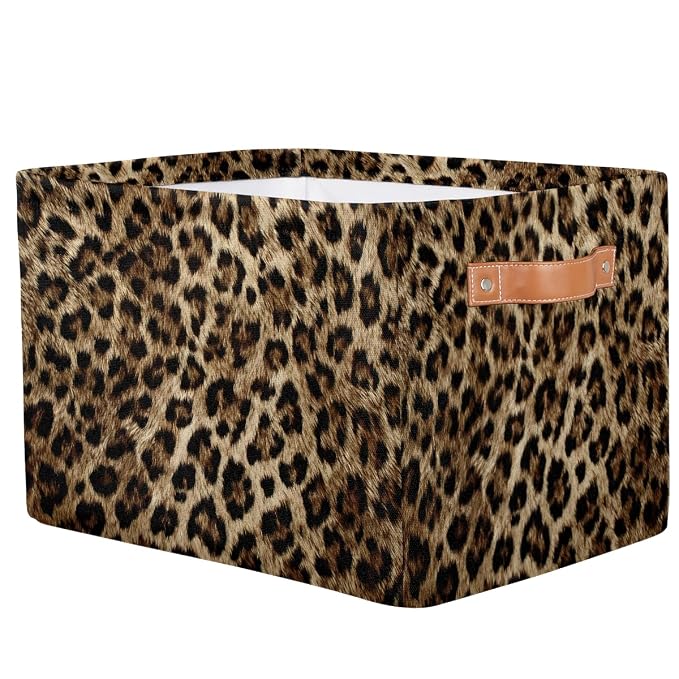 SEULIFE Animal Tiger Leopard Skin Print Foldable Storage Basket, Large Collapsible Organizer Storage Bin Cube Toys Storage Boxes with Handles for Bathroom Kids Nursery Closet Storage, 1 Pack