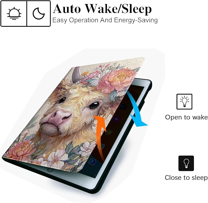 for Microsoft Surface Pro 11/10/9-13" 2024/2022 Tablet Case,Auto Wake/Sleep,Adjustable Stand Protective Cover - Cartoon Cow Flower