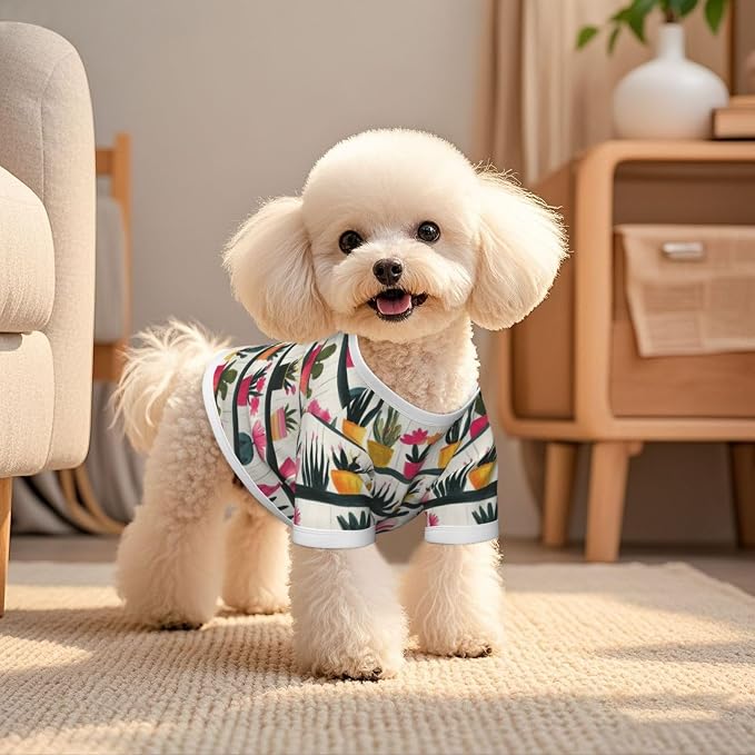 Cactus Garden Dog T Shirt Dogs Cats Cotton Shirts Short Sleeve Clothes Soft Stretchy Pet Costume Doggy Outfit Pullover Jumper Puppy Sweatshirt Medium
