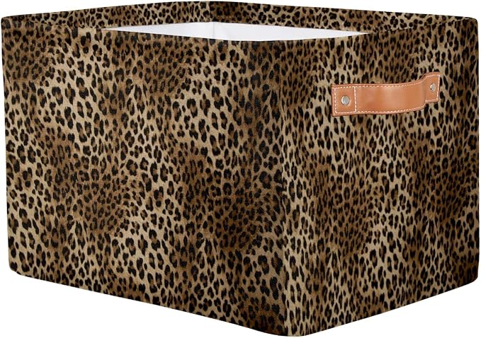 Basket Storage Bins Animal Leopard Cheetah Skin Rectangle Cube Basket Box Kids Girls Boys Toys Organizer Beaket Decor Foldable with Handle for Living Room Bedroom Closet Nursery Office Shelf Gifts