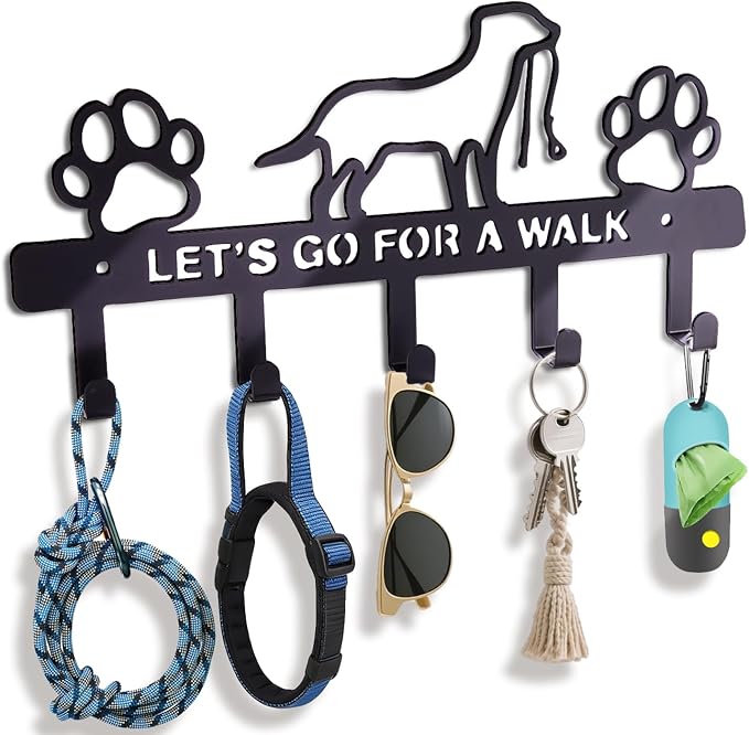 Dog Leash Holder for Wall – Dog Leash Hooks, Leash Holder, Dog Hooks, Decorative Dog Leash Organizer w/ 5 Hooks, Hooks for Hanging Dog Leashes, Dog Leash Hanger Organizer, Wall Mount Dog Leash Rack