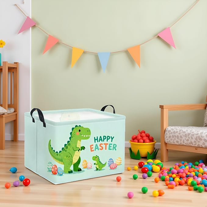Rectangular Easter Basket Baby Girl Basket Fabric Storage Bin Organizer Box Room Decor(Easter Dinosaur)