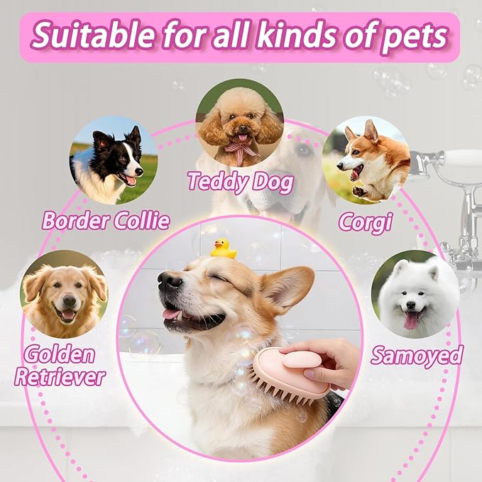 2-in-1 Detachable Dog Bath Brush, Dog Brush for Shedding & Massage, Gentle Silicone Grooming Brush for Long Haired Dogs & Short Haired Dogs, Bathing Brush for Dogs & Cats
