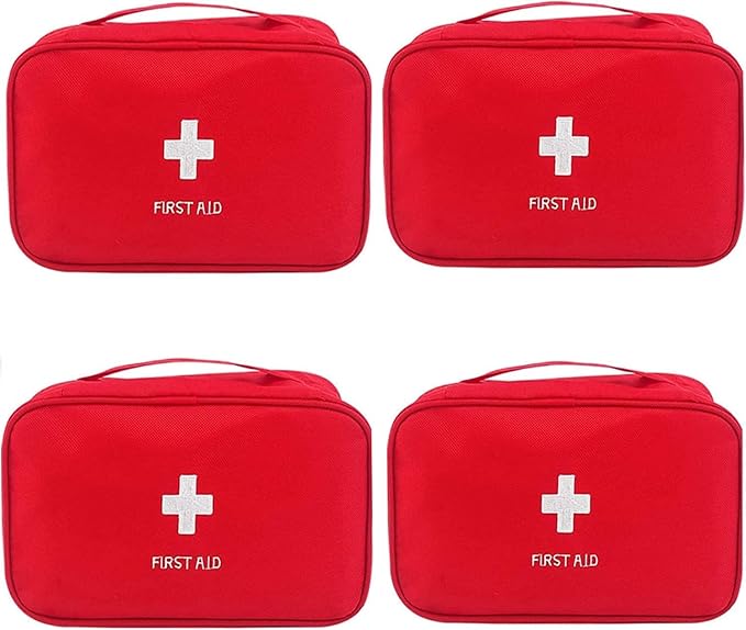 4 Pack First Aid Bag Empty Portable Mini Emergency Storage Red | Camping & Hiking Use, Home & Travel Ready, Compact & Lightweight, Zippered Closure, Survival Kit Organizer