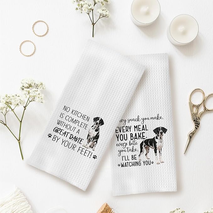 Great Dane Dog Kitchen Towels Set - Great Dane Gifts for Dog Lovers Women, Dogs Hand Towels Dish Towels Decor, 16x24 Inch,Set of 2