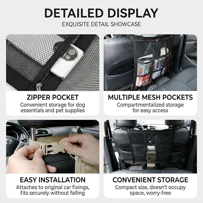 Dog Barrier for VW Caddy 2003-2020 Pet Travel Net | Car Dog Safety Protection | Back Seat Divider | Breathable Mesh | Adjustable Strap | Vehicle Organizer | Outdoor Adventures