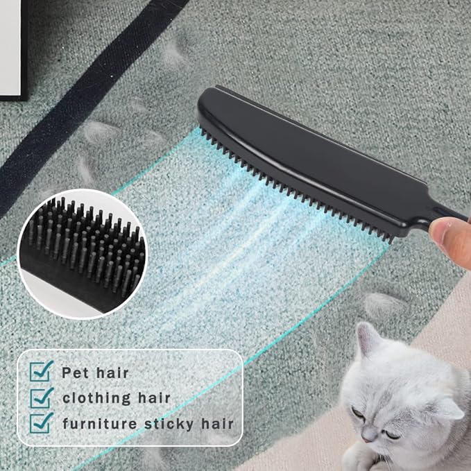 Rubber Broom with Squeegee Fur and Long Handle, Carpet Rake and Lint Brush Set for Pet Dog Cat Hair Removal Tool, Sweeping Rug Brush Indoor Outdoor,Push Broom for Soft Carpet,Tile,Wooden Floor