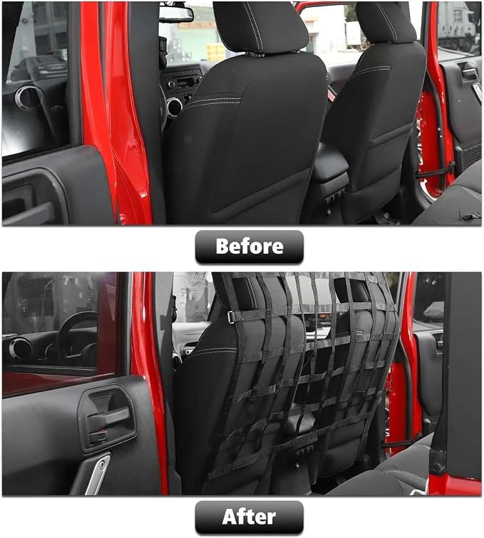 Car Nets Car Rear Seat Trunk Isolation Cargo Net Dog Barrier Protection Divider Safety Driving Mesh For Jeep For Wrangler JK JL JT 2007-2023 Cargo Net (Red)