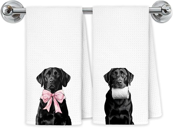 Funny Black Labrador Retriever Bathroom Hand Towels, Black Lab Gifts, Funny Labrador Dog Hand Towels for Bath Room Washroom Spa Gym Yoga, 16x24 Inch Set of 2