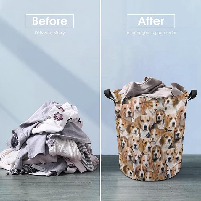 Funny Beagle Face Print Laundry Basket, Cute Pet Dog Laundry Hamper, Dirty Clothes Basket for Beagle Lover, Waterproof Laundry Baskets for Bedroom Bathroom, Gifts for Beagle Mom Dog Owner