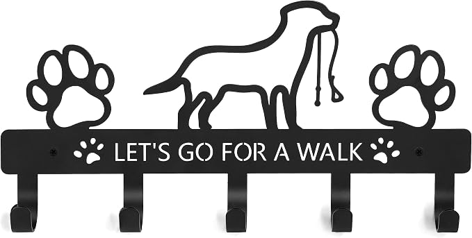 PET ARTIST Dog Leash Holder for Wall, Metal Dog Leash Hooks for Wall Decorative, Dog Leash Hanger Organizer Wall Mount with 5 Hooks, Dog Stuff Storage Organizer for Key Holder Dog Collar and Leash Set