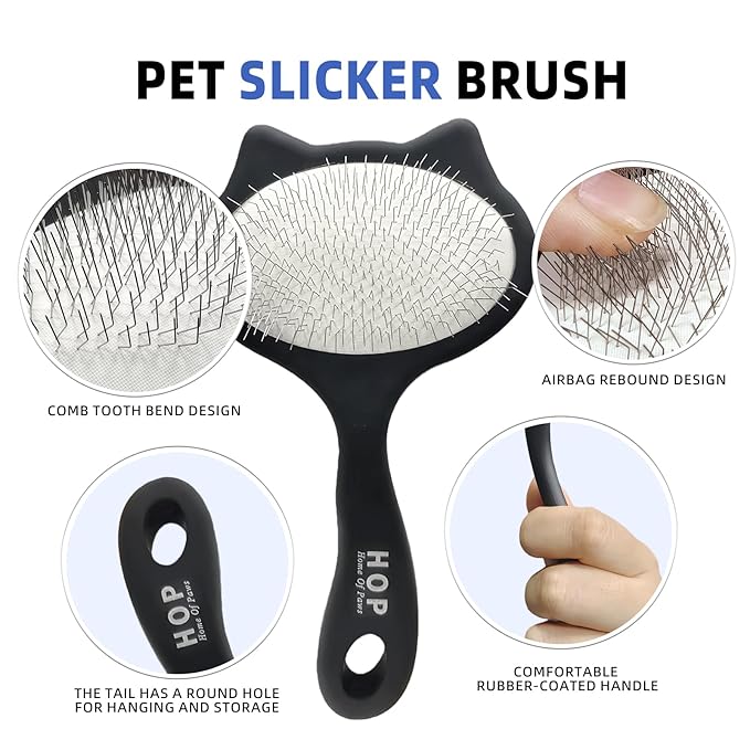 HOP Cat Head Slicker Brush for Dogs Long Pin Dog Slicker Brush for Shedding Dog Dematting Comb Pet Grooming Tool for Long Haired Dogs and Cats Remove Loose Hair Mats Knots Tangles