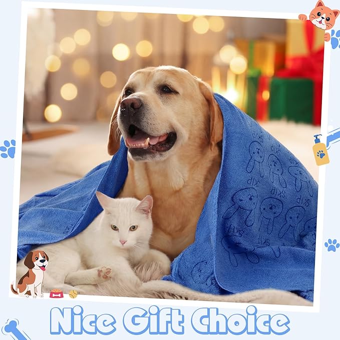 Irenare 12 Pcs Microfiber Dog Towels for Drying Dogs Cats, 20 x 40 Inch, Quick Drying Absorbent Pet Puppy Towels for Small Puppy Dog Cat Kitten Pet, Grooming Bathing Shower Travel Supplies(Blue)