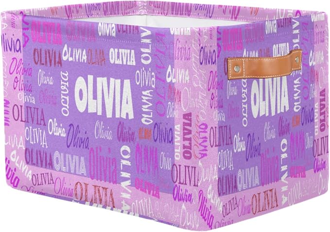 Custom Name Foldable Storage Basket, Laundry Hamper Purple and Pink | Organizing Boys Girls Pets Toys Closet Shelf Clothes Books
