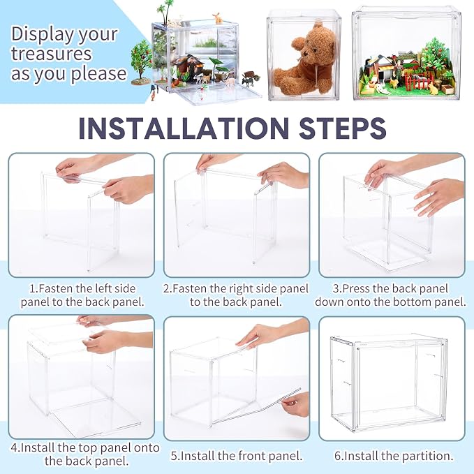 Leinuosen Clear Display Case with Magnetic Lid, Stackable for Toys