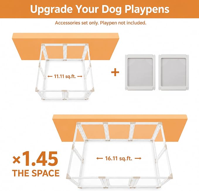 Acrylic Dog Playpen Indoor for Small Dogs & Puppies | 2 Rooms Clear Pet Playpen, Easy Clean & Assemble, Modern No-Bar Design, Escape-Proof & Sturdy, 23.6", 16 Panels, White