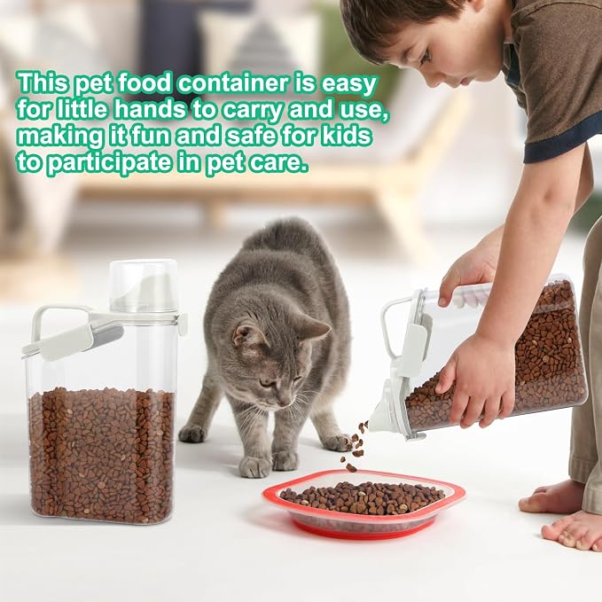 TBMax Rice Container Cereal Storage Container 2 Pack 3.2-Quart, Kitchen Pantry Dry Food Storage Holder with Easy-Pouring Spout & Handy Cup, Small Pet Dog Cat Food Dispenser for Daily Feeding