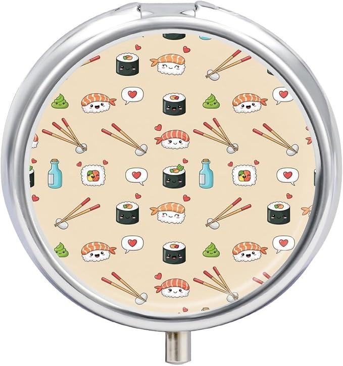 Pocket Medicine Case, Sushi Round Small Organizer, Waterproof Pill Box for Vitamins, Travel Holder Purse Carry for Commute