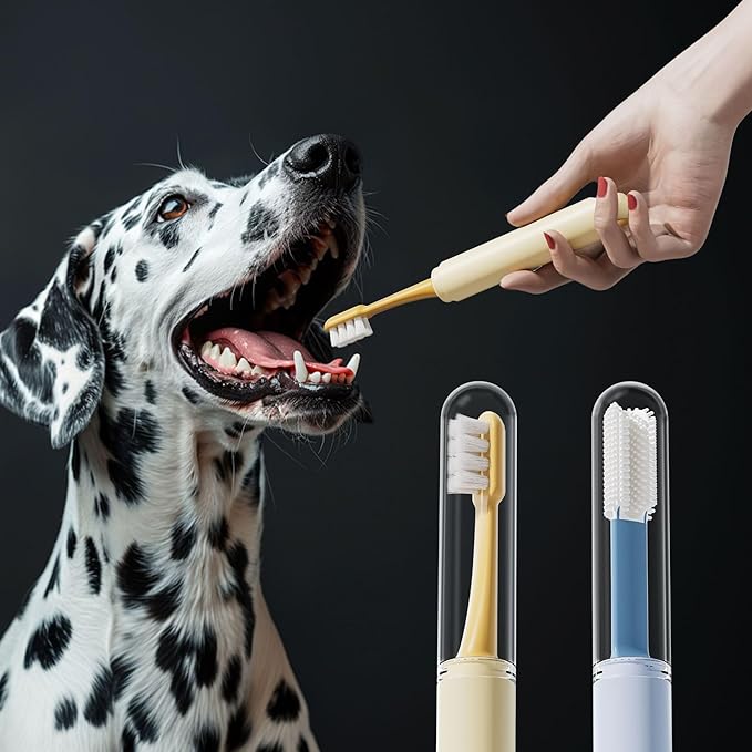 Dual-Head Pet Toothbrush for Small Dogs, Cats, Rabbits & Hamsters - Soft-Bristled Animal Oral Care Toothbrush (Blue)