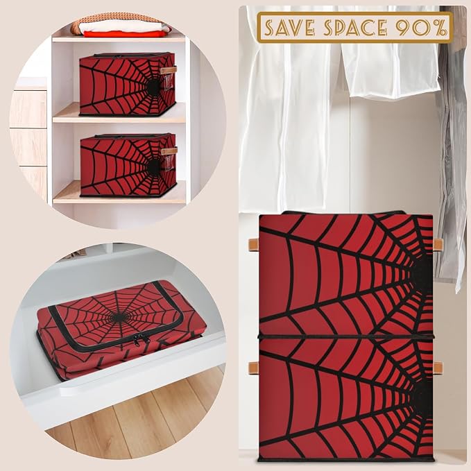 Red Storage Bins With Zipper Lid, Collapsible Trunk Organizer, Car Organizers and Storage Bins with Lids, Decorative Storage Boxes with Handle, Home Storage Baskets For Organizing