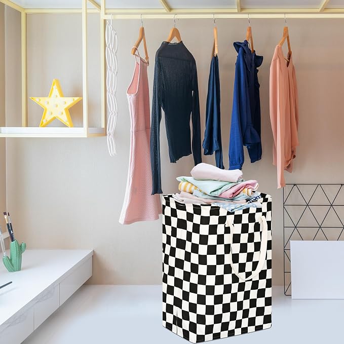 MAIZMZ Checkered Laundry Basket Foldable Kids Hamper Storage Bins Women Waterproof Organizer Toy Box Large Canvas for Home/Dorm/Kitchen/Pet/Office/Closet/Shelf/Living Room Decor Baskets