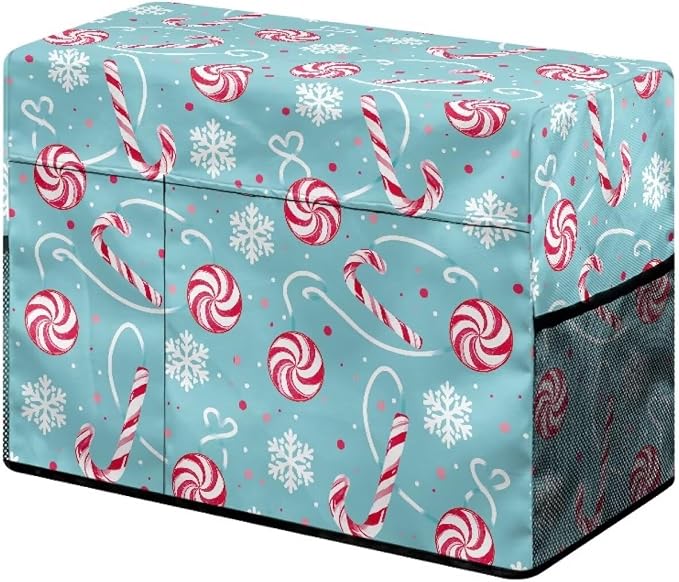 Christmas Candy Cane Snowflakes Print Sewing Machine Cover | Dust & Pet Hair Protection,Fits Standard Singer, Brother and Janome Machines, Protecting & Decorating Your Sewing Space