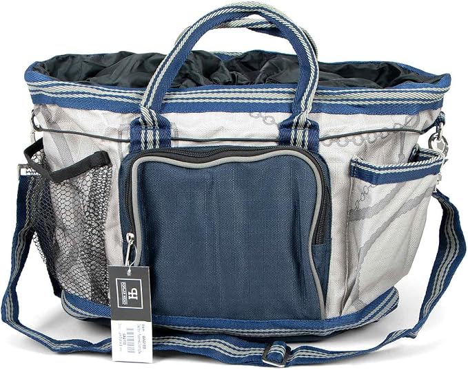 Jeffers Poplar Head Grooming Bag – Horse Grooming Organizer Tote with Pockets for Brushes, Tools, Clippers, Shampoo, Detangler – Stable Barn Kit Carrier for Horses, Pets, Latte Snaffles & Irons