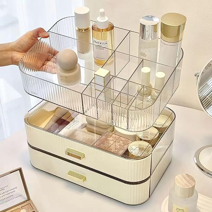Makeup Organizer with Stackable Drawers, Bathroom Counter Organizer. | Drawers Can be Stacked, Cosmetic Display Case, Ideal for Make Up, Skincare, Perfume; Suitable for Dresser Top, Vanity