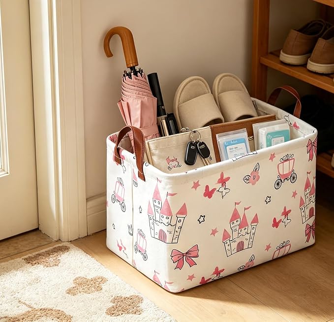 Rectangle Storage Basket,Collapsible Storage Bin,Books Box,Gift Basket(Pink Princess)