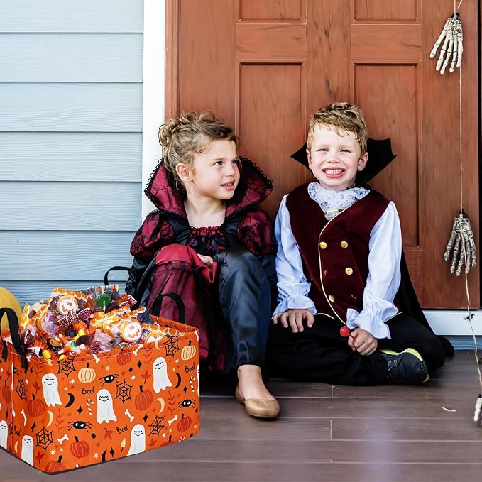 Rectangle Pumpkin Ghost Pattern Gift Storage Basket Home Shelf Storage Basket Organizer Box Clothes Laundry Hamper Nursery Basket Laundry Basket with Handles