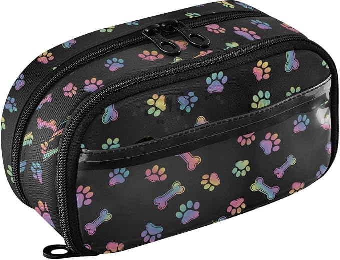 Pet Paw Black print Large Capacity Pencil Case with Zipper Water Resistant Portable Organizer Pen Bag for School Office Students
