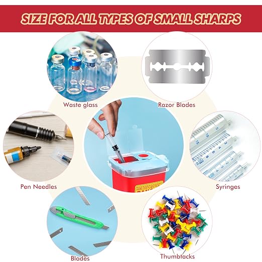 Chumia 10 Pcs 1 Quart Sharps Container,Small Needle Container Disposal | Sharps Containers Bulk for Home Use, Locking Lid Secure Closure, Safe Needle Box Disposal, for Biohazard Syringes,Travel size