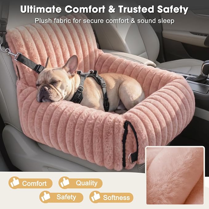 MIXJOY Dog Car Seat for Small/Medium Dogs up to 23 lbs, Multi-Functional Dog Carrier for Car with Detachable Washable Cover, Pet Travel Bed with Clip-On Safety Leash, Pink