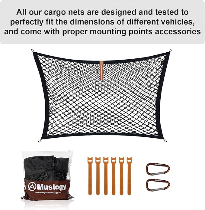 Muslogy Cargo Net for 2021-2025 2026 Toyota Sienna Accessories | Custom Fit, Trunk Storage Organizer Net for SUV Sedan Van Divider, with Heavy Duty Carabiners, Night Visible Grab Handle