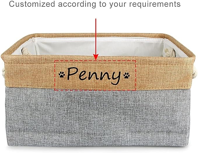 Personalized Dog Toy Basket with Name,Custom Dog Toy Basket,Paw Prints Pet Food Storage Container,Dog Toy Box for Small Dogs,New Puppy Supplies (Pink,L 41X32X21cm)