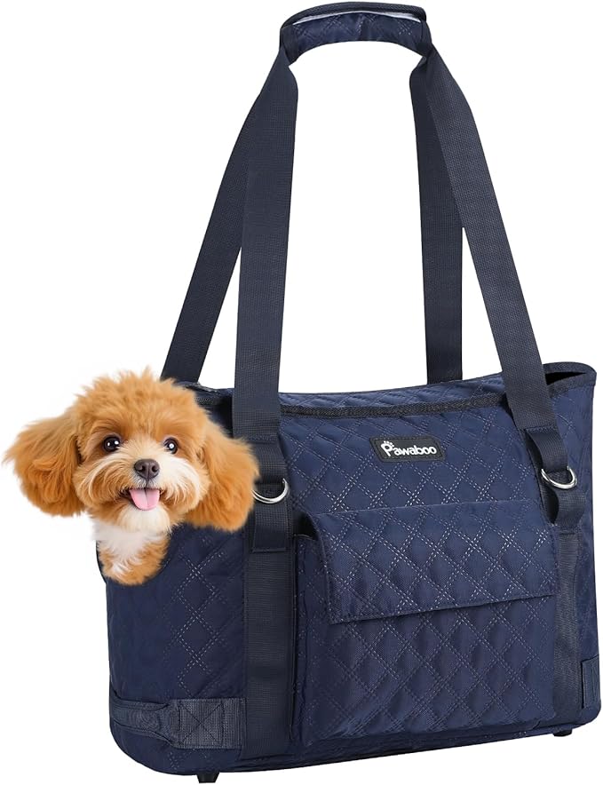 Pawaboo Dog Purse Carrier for Small Dogs with Pocket,Up to 11Lbs | Lightweight & Portable Dog Tote Bag Carrier Purses,Soft Sided Design,Front Pocket for Storage Travel Shopping Navy Blue