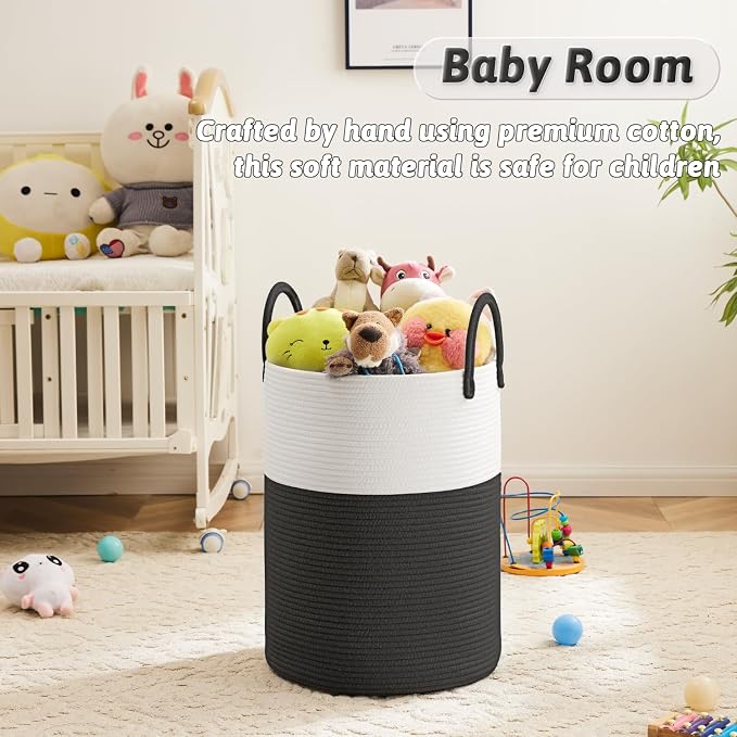 Artfeel Laundry Basket,Woven Cotton Rope Laundry Hamper,100L for Decorative Storage of Dirty Clothes,Toys and Blankets in Bathroom,Baby Room and Living Room