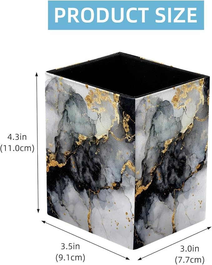 Marble Texture Pen Holder for Desk Decor, Rectangular PVC Leather Pencil Cup for Desk Pen Organizer, Makeup Brush Holder for School, Home, Office