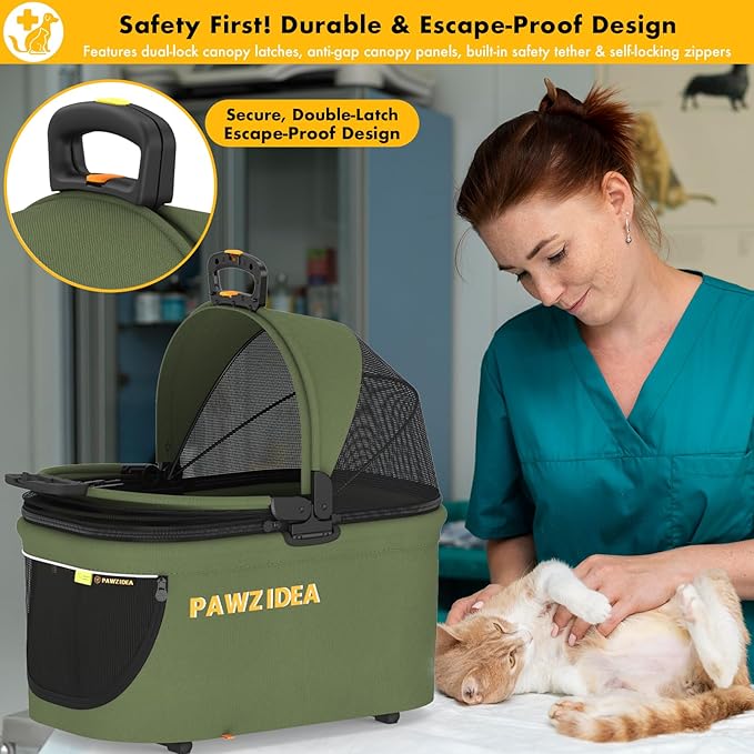 PAWZIDEA Portable Small Dog Crate for Car Travel Up to 33lbs, No-Zip Canopy | Enclosed Dog Car Seat Escape-Proof, Soft-Sided Small Medium Puppy Cats Car Kennel, Foldable Pet Carrier by Seatbelt, Top-Load