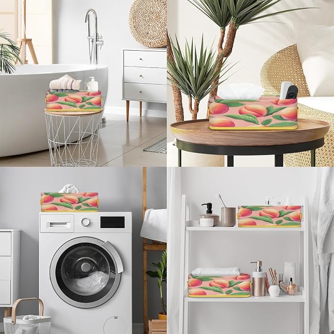 Watercolor Peaches Bathroom Storage Basket Waterproof Foldable Storage Bins with Handles Decorative Toilet Paper Storage Basket for Organizing for House Bathroom Toiletries