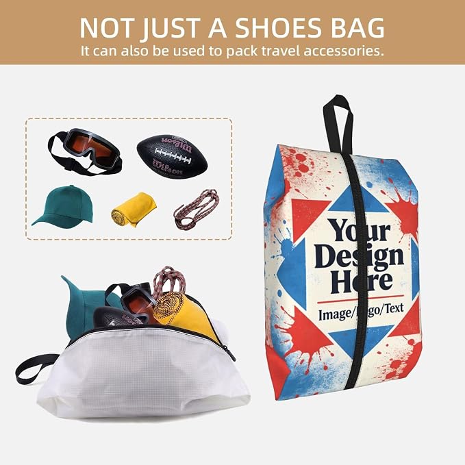 Custom Personalized Travel Shoe Bag for Men & Women, Waterproof Shoe Storage Organizer with Zipper, Portable Shoe Pouch for Sneakers, Heels, Sandals, Gym & Travel Luggage 2PCS