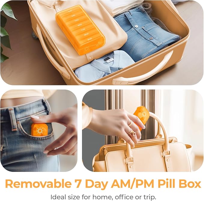 AUVON Weekly Pill Organizer 2 Times a Day, One-Side Large Opening, Easy‑Use | XL AM PM Pill Case, Travel Pill Box 7 Day, Medication Organizer for Medications, Vitamins, Fish Oils, Supplements, Orange